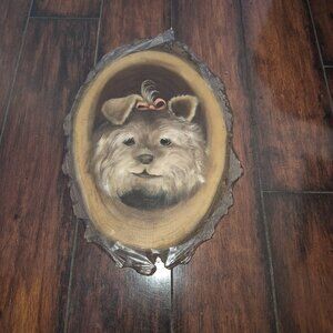 Hand Painted Yorkie Yorkshire Terrier on Black Walnut Plaque 15.5" x 10.5" NEW